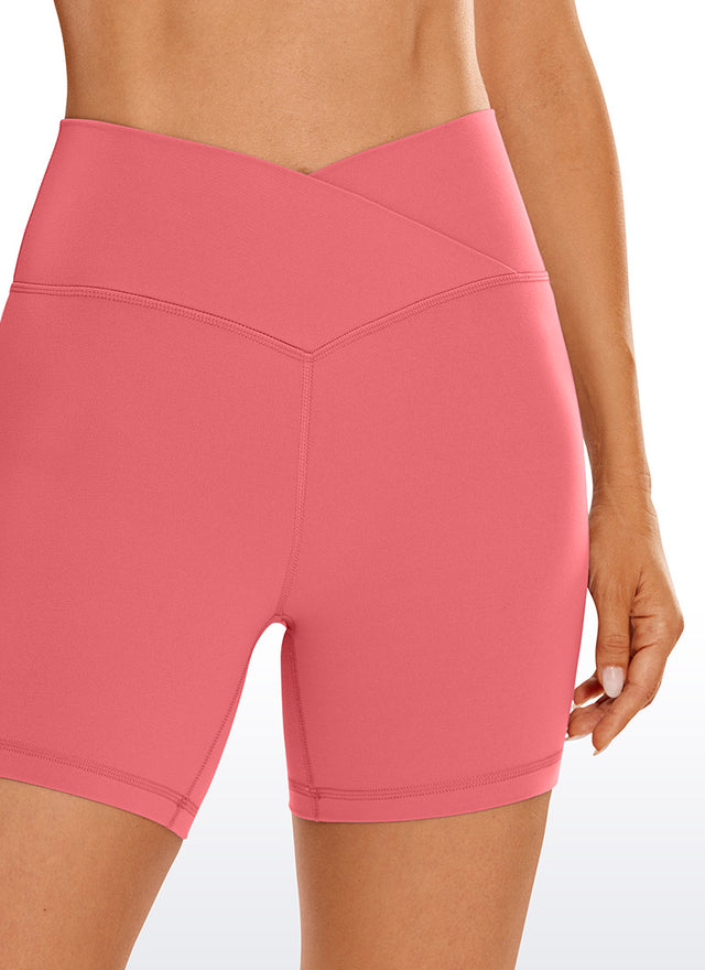 CRZ YOGA Women's High Rise Butterluxe V Cross Waist Biker Shorts 5'' Raspberry Sorbet