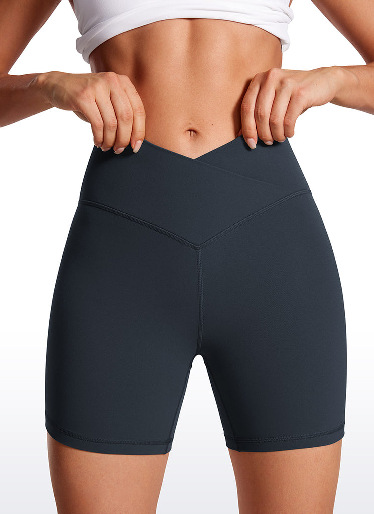 CRZ YOGA Women's High Rise Butterluxe V Cross Waist Biker Shorts 5'' Black