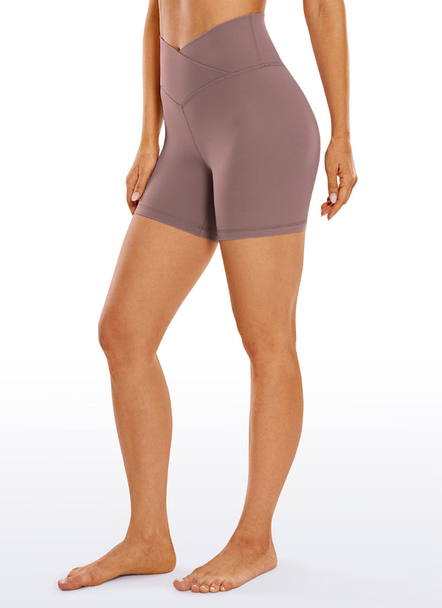 CRZ YOGA Women's High Rise Butterluxe V Cross Waist Biker Shorts 5'' Mauve @model_info:NEW1