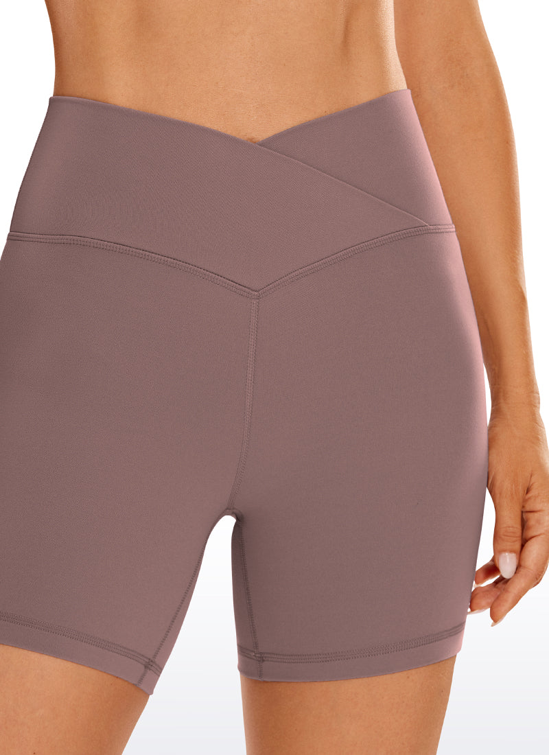 CRZ YOGA Women's High Rise Butterluxe V Cross Waist Biker Shorts 5'' Mauve @model_info:NEW3