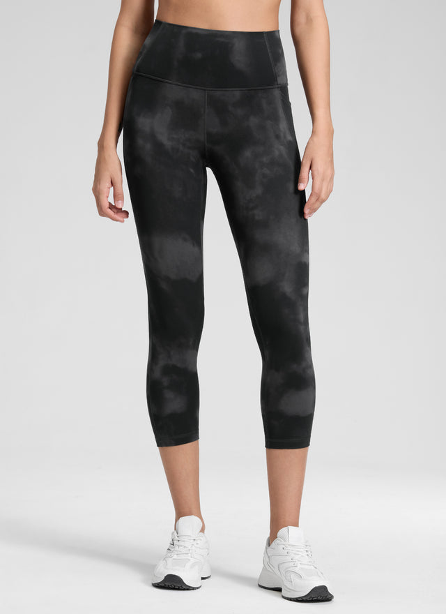 CRZ YOGA Women's Yoga High Rise Butterluxe Capri with Pockets 21'' Black Tie Dye Flowers
