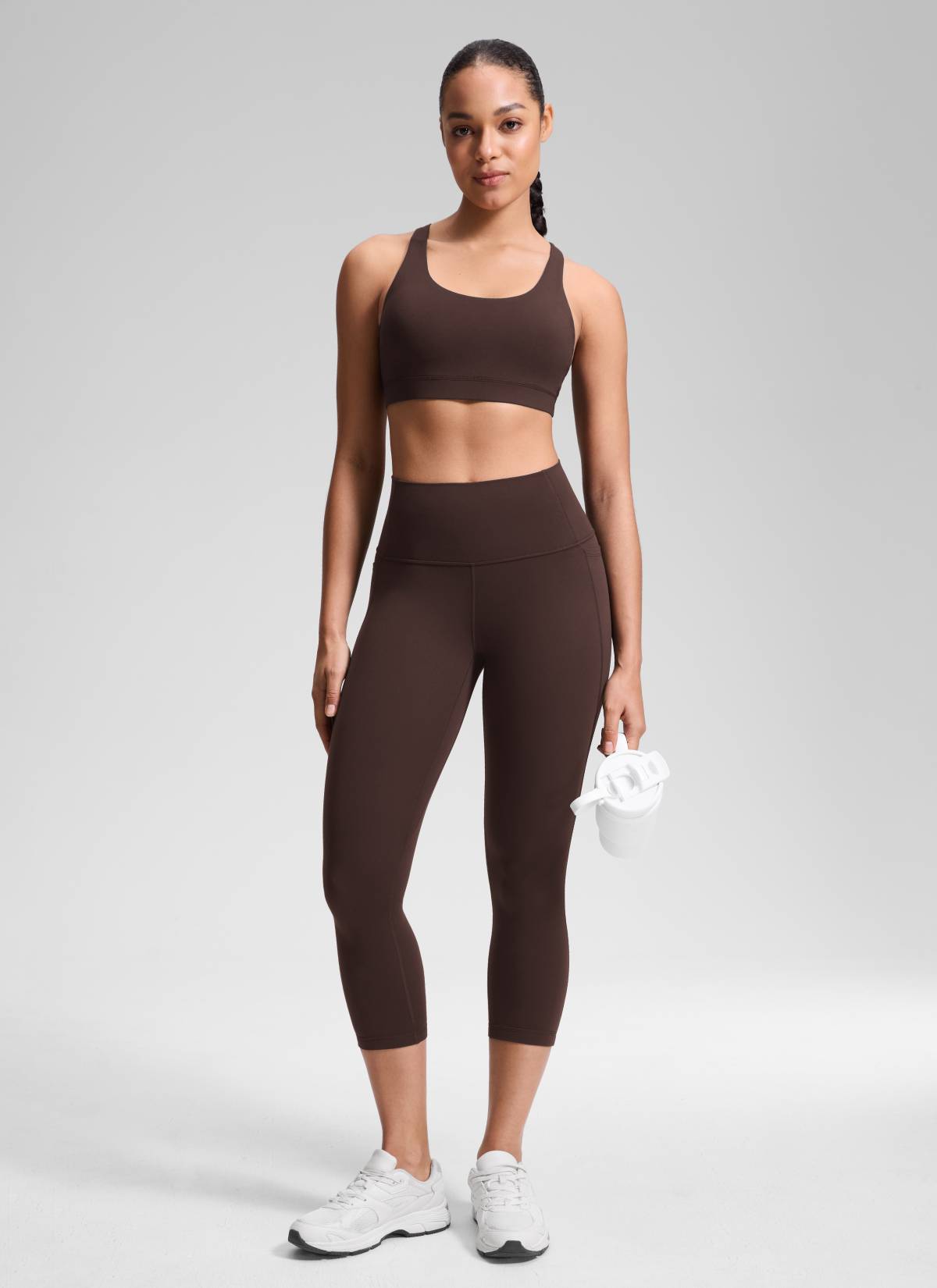 CRZ YOGA Women's Yoga High Rise Butterluxe Capri with Pockets 21'' Hot Fudge Brown @model_info:Fiona