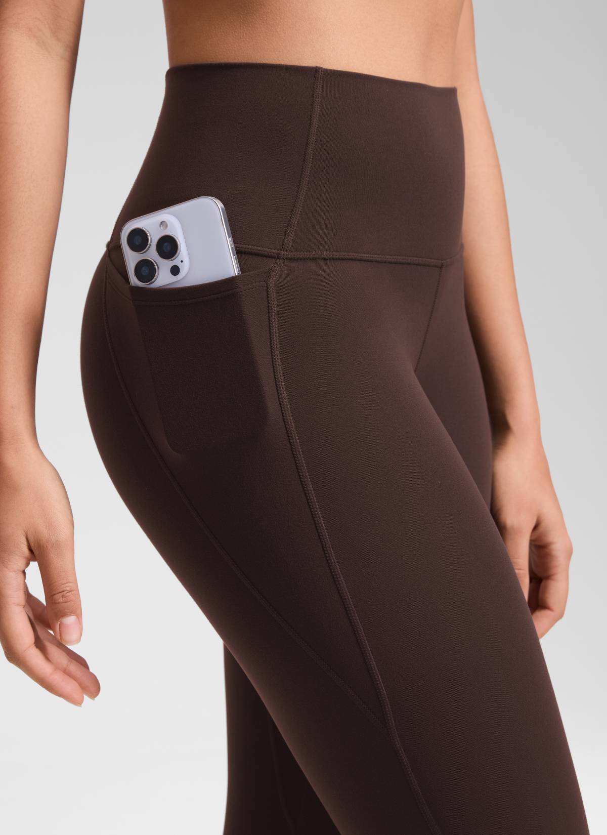 CRZ YOGA Women's Yoga High Rise Butterluxe Capri with Pockets 21'' Hot Fudge Brown @model_info:Fiona