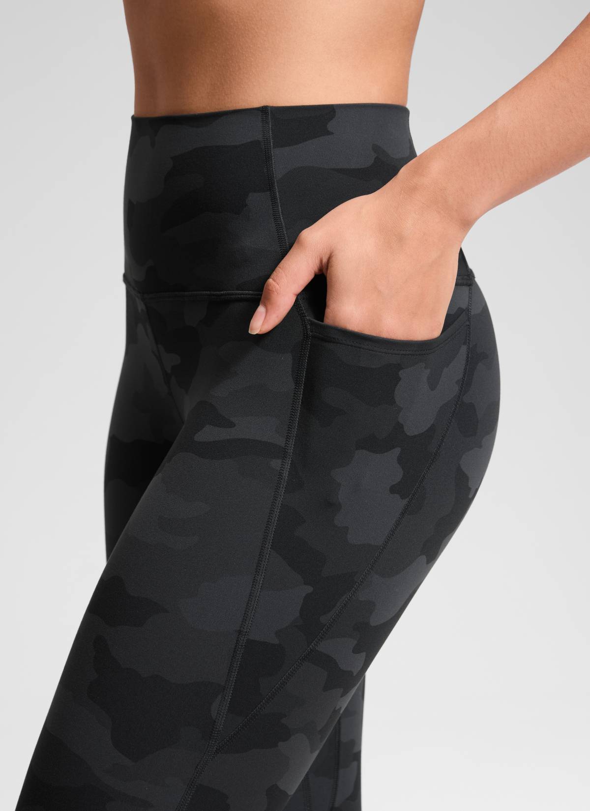 CRZ YOGA Women's Yoga High Rise Butterluxe Capri with Pockets 21'' Dark Grey Camouflage 2 @model_info:Fiona