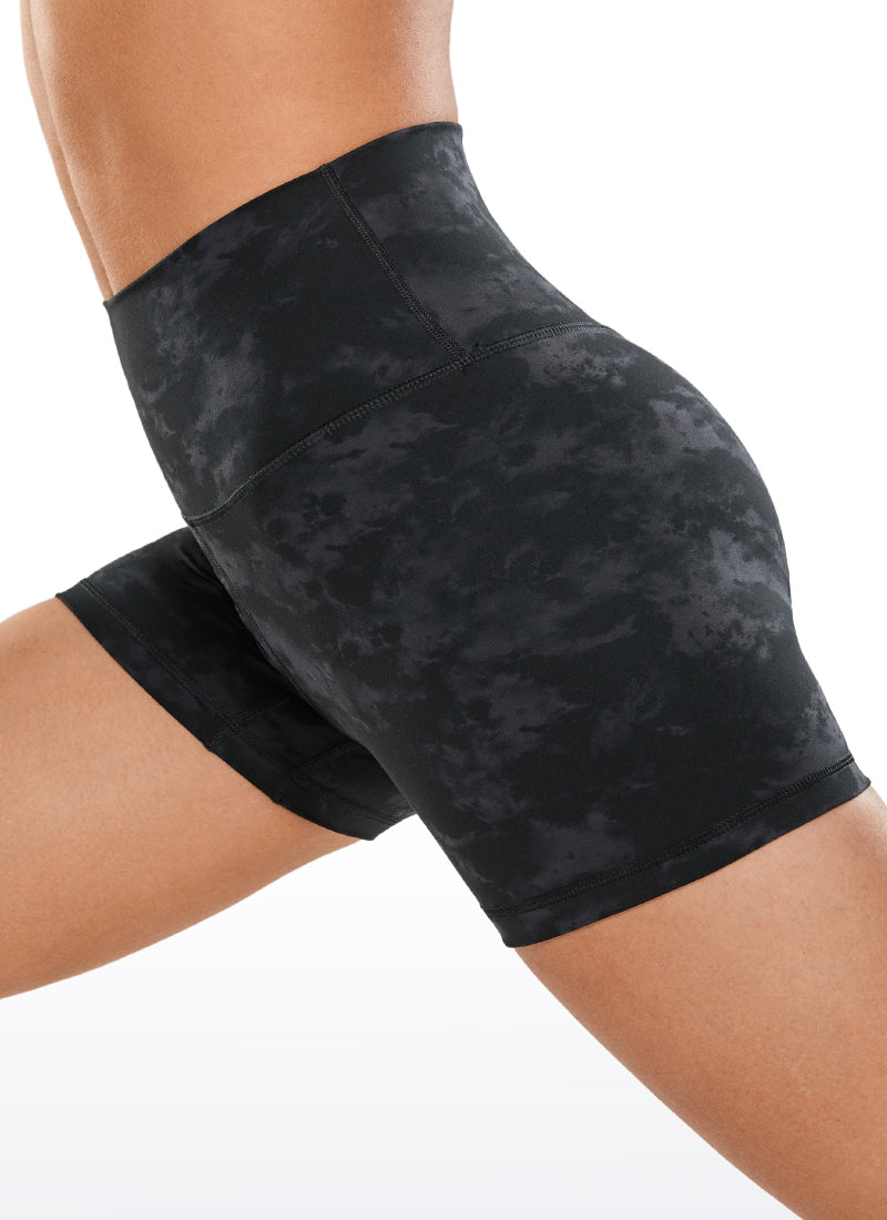 CRZ YOGA Women's Yoga High Rise Biker Brushed Nakedfeel Shorts 4'' Tie Dye Smoke Ink
