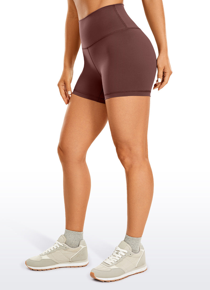 CRZ YOGA Women's Yoga High Rise Biker Brushed Nakedfeel Shorts 4'' Taupe
