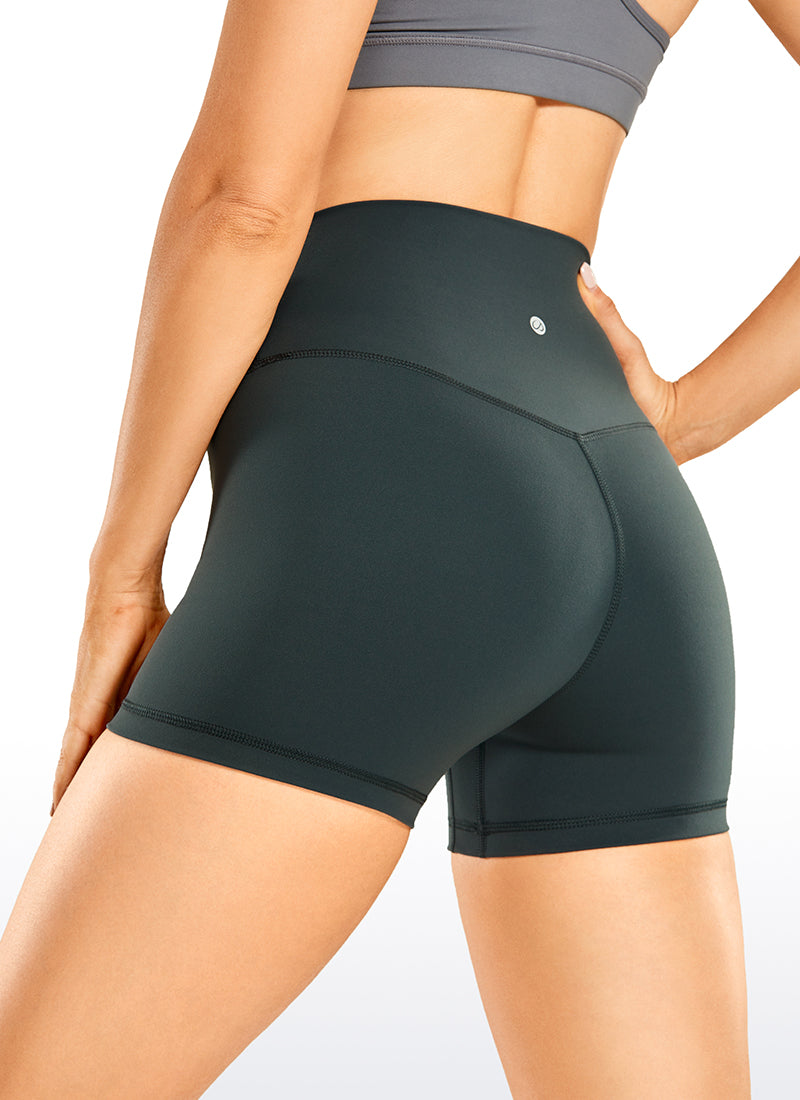 CRZ YOGA Women's Yoga High Rise Biker Brushed Nakedfeel Shorts 4'' Melanite