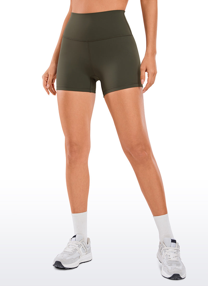 CRZ YOGA Women's Yoga High Rise Biker Brushed Nakedfeel Shorts 4'' Olive Green