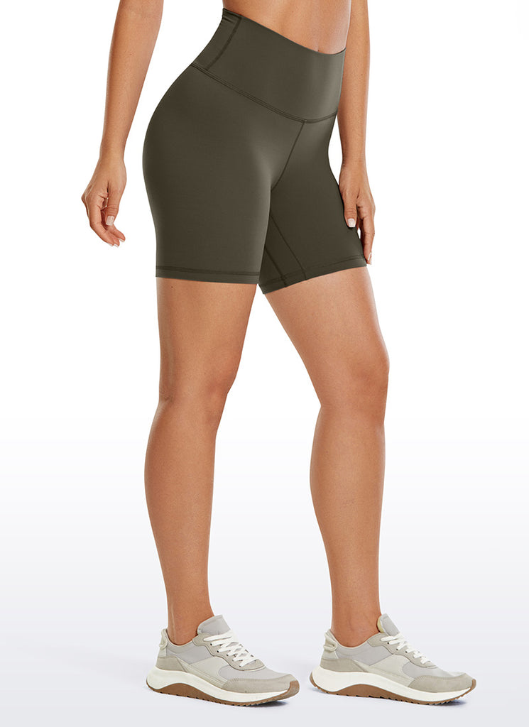 CRZ YOGA Women's Yoga High Rise Biker Brushed Nakedfeel Shorts 6'' Taupe