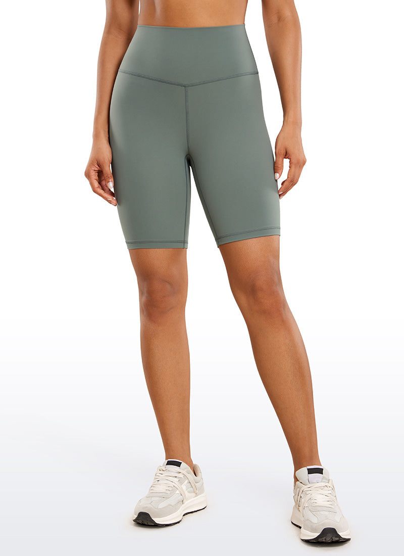 CRZ YOGA Women's Yoga High Rise Biker Brushed Nakedfeel Shorts 8'' Grey Sage