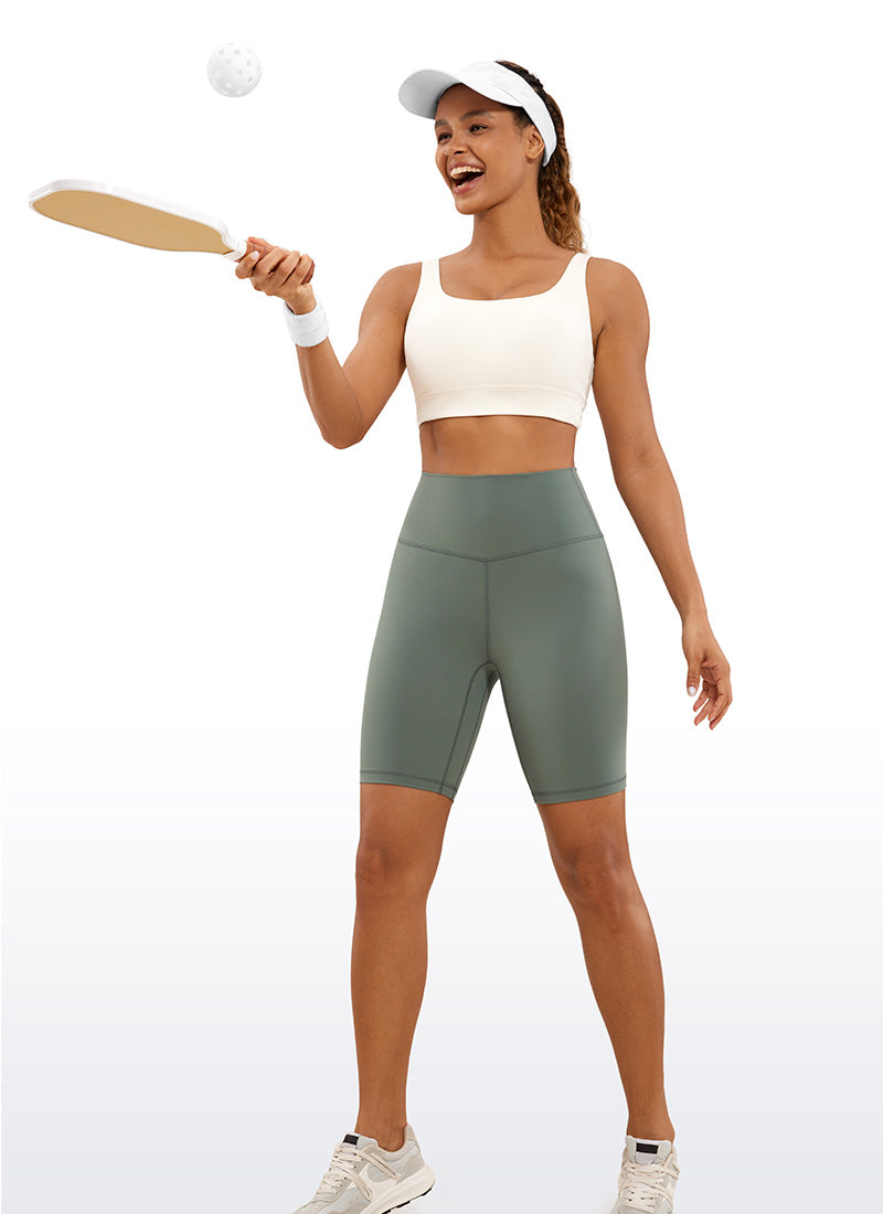 CRZ YOGA Women's Yoga High Rise Biker Brushed Nakedfeel Shorts 8'' Grey Sage