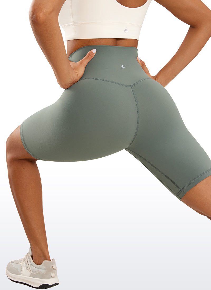 CRZ YOGA Women's Yoga High Rise Biker Brushed Nakedfeel Shorts 8'' Grey Sage