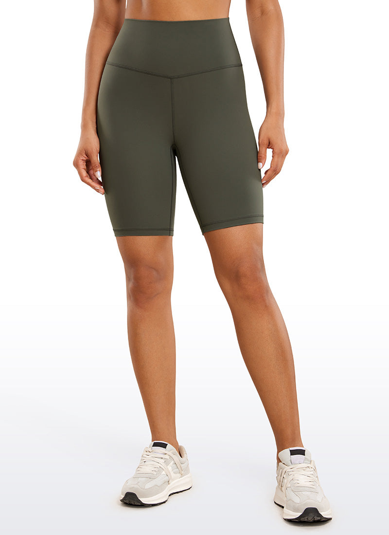 CRZ YOGA Women's Yoga High Rise Biker Brushed Nakedfeel Shorts 8'' Olive Green