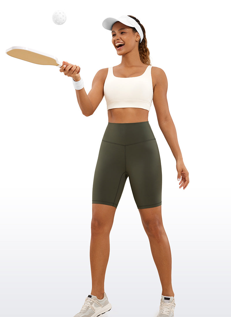 CRZ YOGA Women's Yoga High Rise Biker Brushed Nakedfeel Shorts 8'' Olive Green