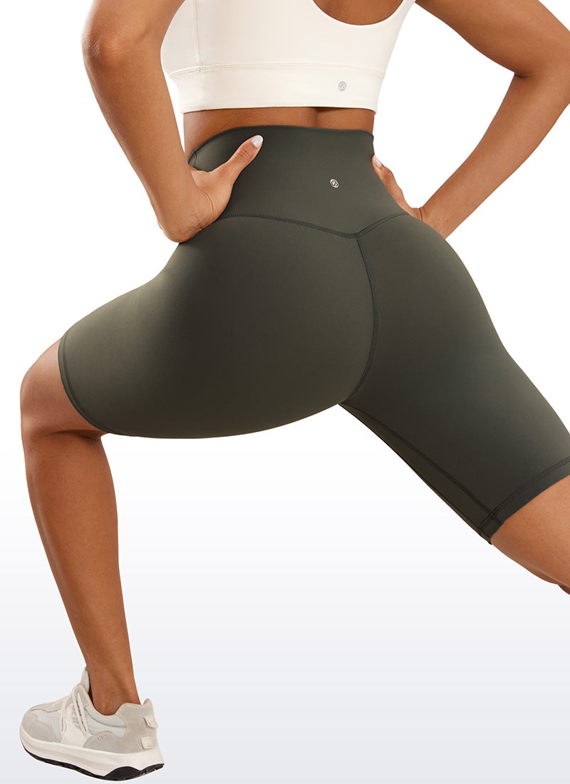 CRZ YOGA Women's Yoga High Rise Biker Brushed Nakedfeel Shorts 8'' Olive Green