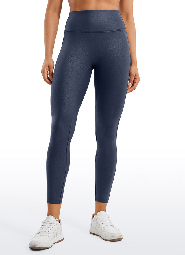 CRZ YOGA Women Butterluxe Matte Faux Leather No Front Seam Leggings 25'' Real Navy Foil Pattern @model_info:Amanda