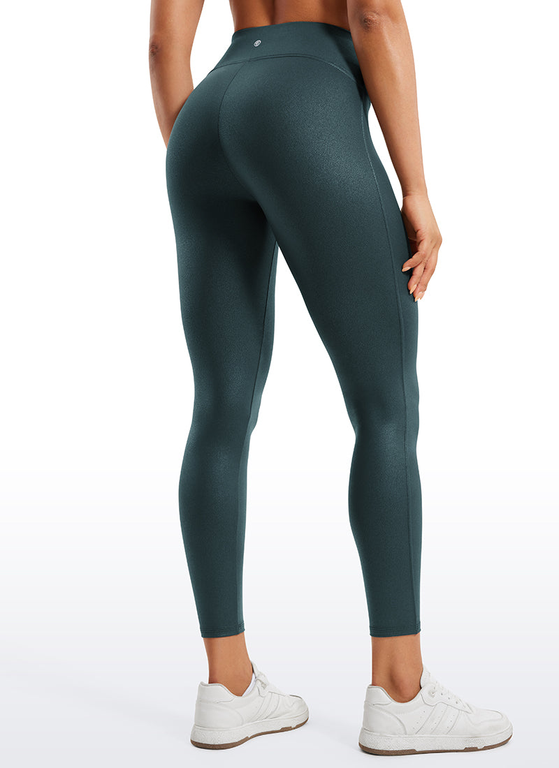 CRZ YOGA Women Butterluxe Matte Faux Leather No Front Seam Leggings 25'' Forest Dark Green Foil Pattern @model_info:Amanda
