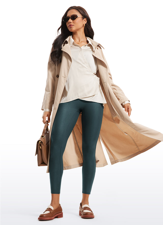 CRZ YOGA Women Butterluxe Matte Faux Leather No Front Seam Leggings 25'' Forest Dark Green Foil Pattern @model_info:Amanda