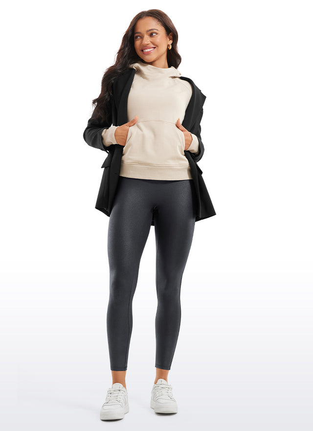 CRZ YOGA Women Butterluxe Matte Faux Leather No Front Seam Leggings 25'' Mysterious Grey Foil Pattern @model_info:Amanda