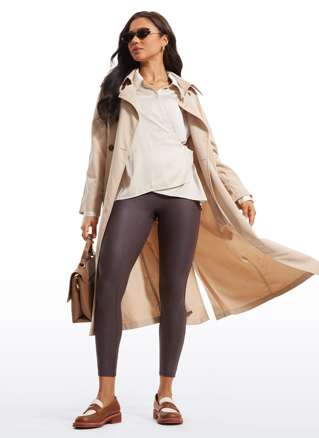 CRZ YOGA Women Butterluxe Matte Faux Leather No Front Seam Leggings 25'' Hot Fudge Brown Foil Pattern