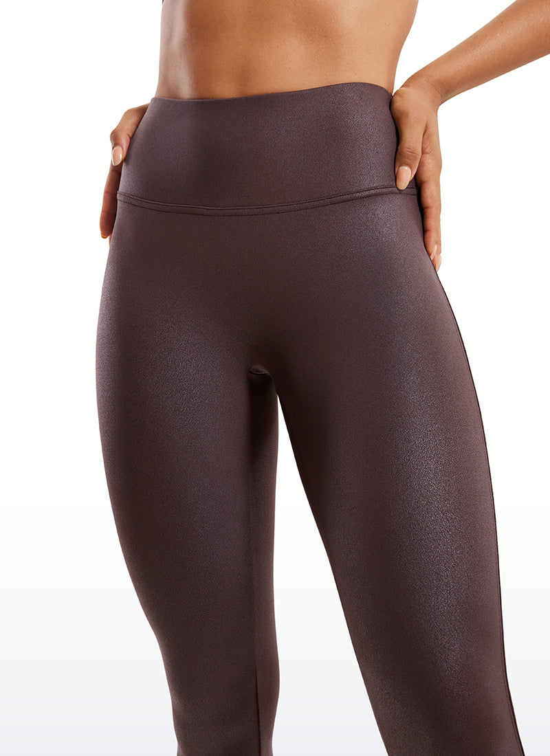 CRZ YOGA Women Butterluxe Matte Faux Leather No Front Seam Leggings 25'' Hot Fudge Brown Foil Pattern @model_info:Amanda
