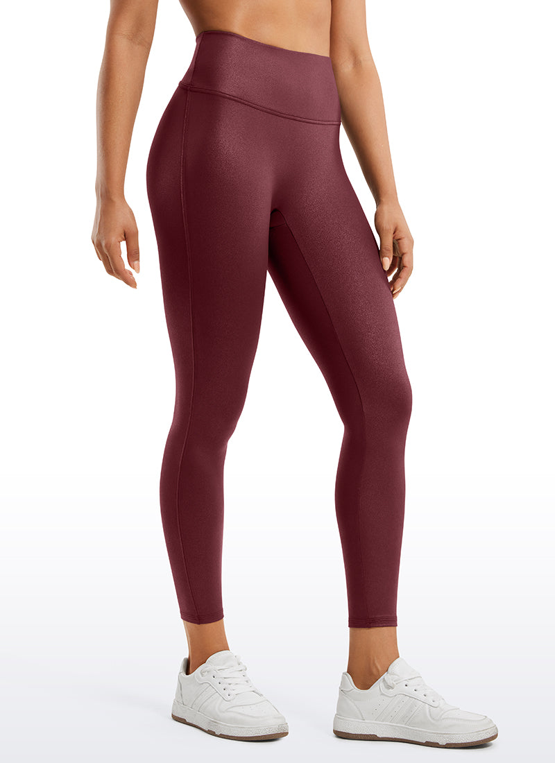 CRZ YOGA Women Butterluxe Matte Faux Leather No Front Seam Leggings 25'' Red Merlot Foil Pattern @model_info:Amanda