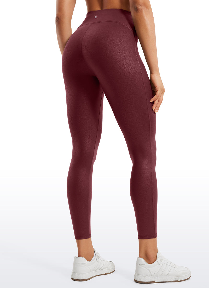 CRZ YOGA Women Butterluxe Matte Faux Leather No Front Seam Leggings 25'' Red Merlot Foil Pattern @model_info:Amanda
