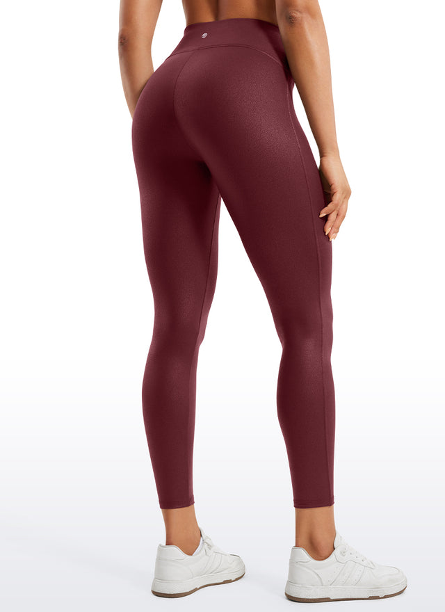 CRZ YOGA Women Butterluxe Matte Faux Leather No Front Seam Leggings 25'' Red Merlot Foil Pattern @model_info:Amanda