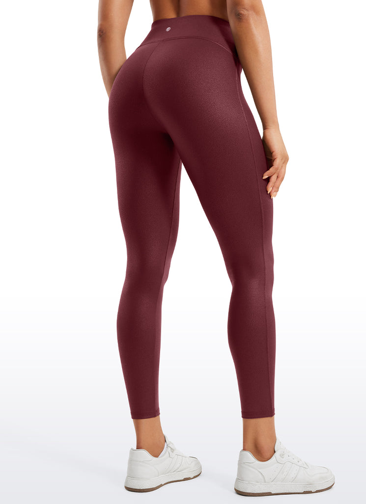 CRZ YOGA Women Butterluxe Matte Faux Leather No Front Seam Leggings 25'' Forest Dark Green Foil Pattern