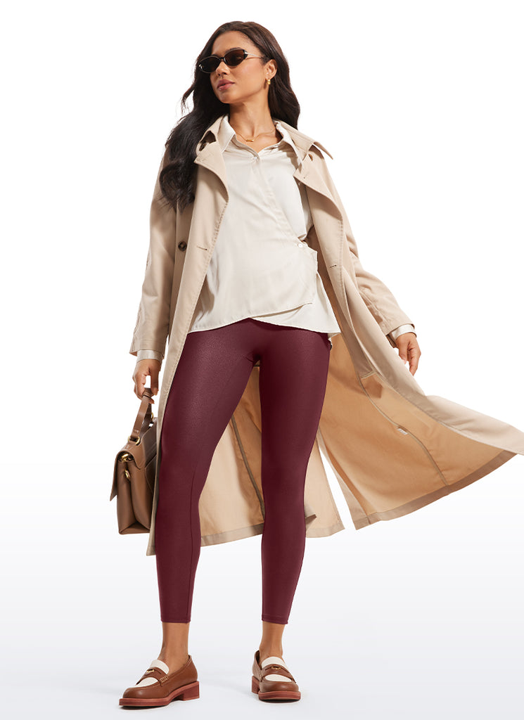 CRZ YOGA Women Butterluxe Matte Faux Leather No Front Seam Leggings 25'' Forest Dark Green Foil Pattern