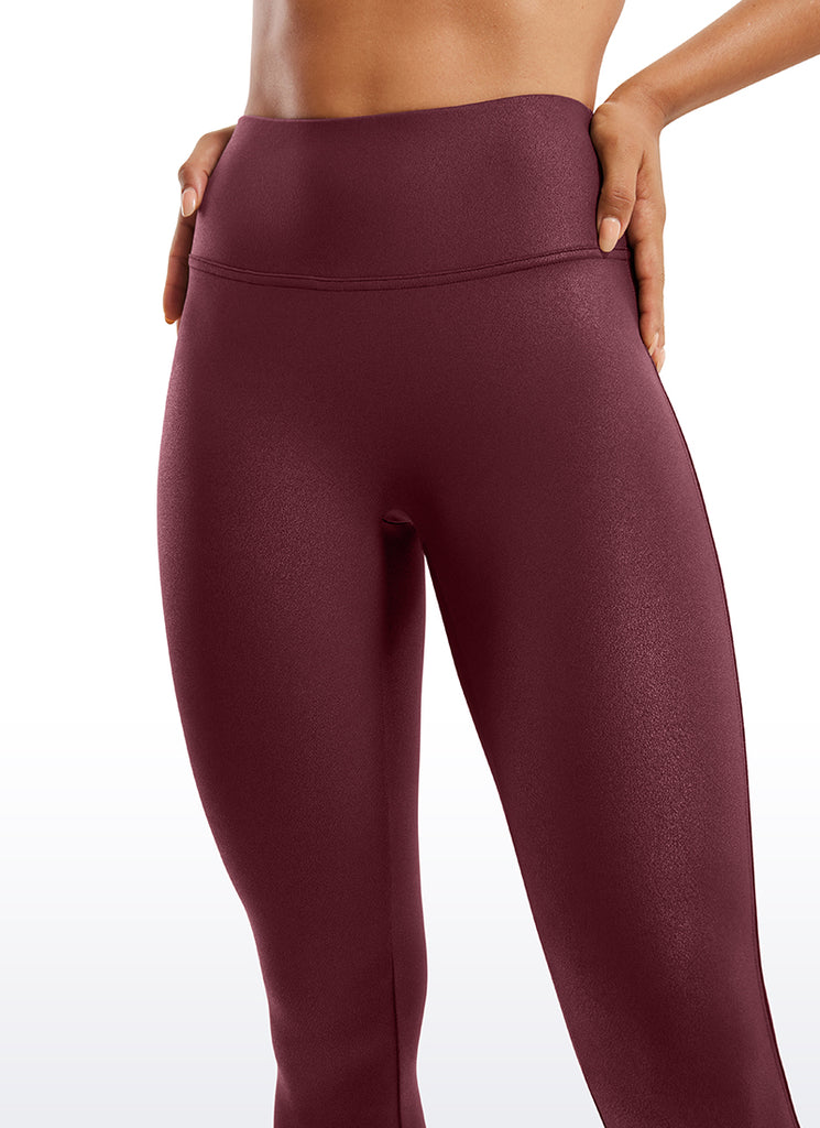 CRZ YOGA Women Butterluxe Matte Faux Leather No Front Seam Leggings 25'' Forest Dark Green Foil Pattern