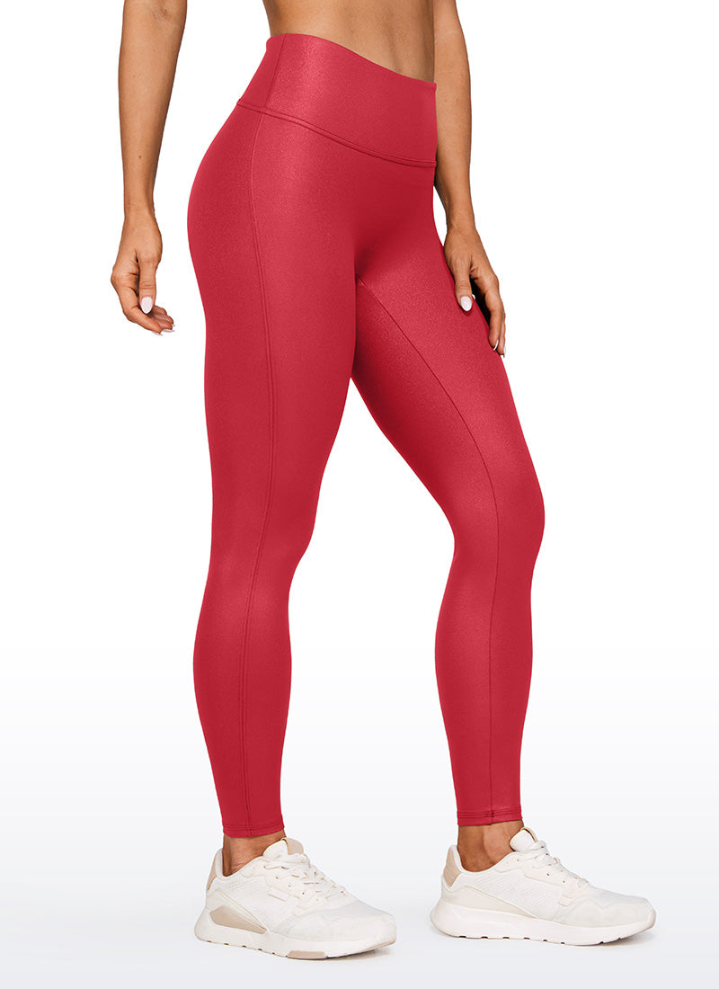 CRZ YOGA Women Butterluxe Matte Faux Leather No Front Seam Leggings 28'' Ruby Red Classic Pattern @model_info:Natali