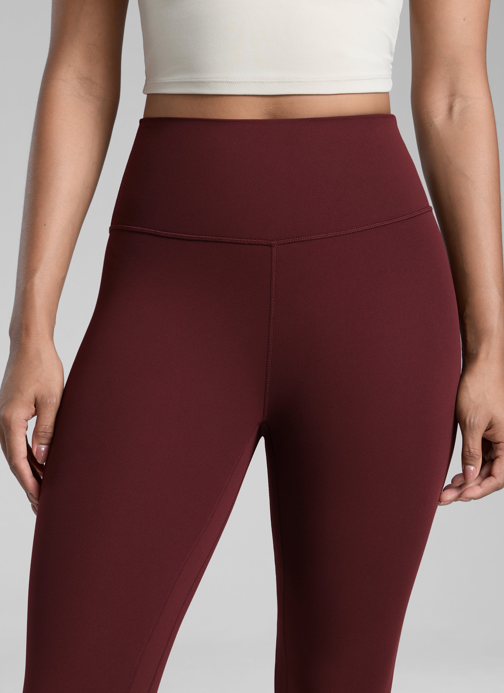 CRZ YOGA Women's Workout High Rise Butterlift Yoga Leggings 25'' Red Merlot @model_info:Barbara
