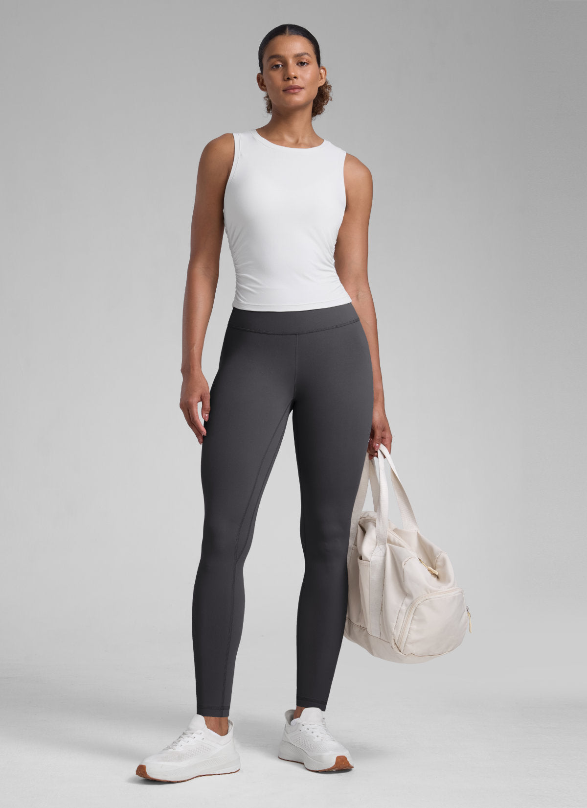 CRZ YOGA Women's Workout High Rise Butterlift Yoga Leggings 28'' Mysterious Grey @model_info:Barbara