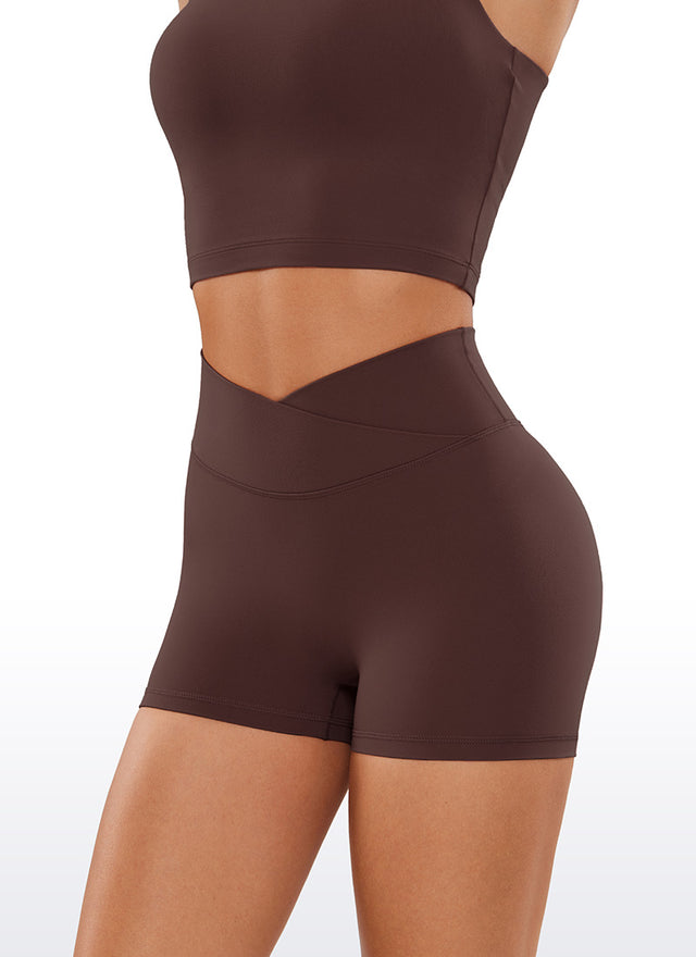CRZ YOGA Womens Butterluxe Crossover No Front Seam Biker Shorts 3