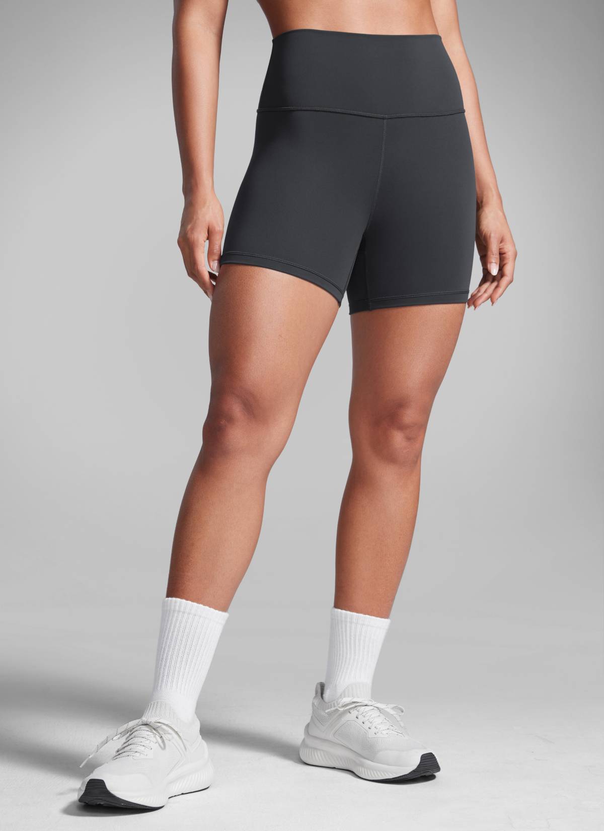 CRZ YOGA Women's Workout High Rise Biker Shorts Butterbreeze Shorts 4'' Mysterious Grey