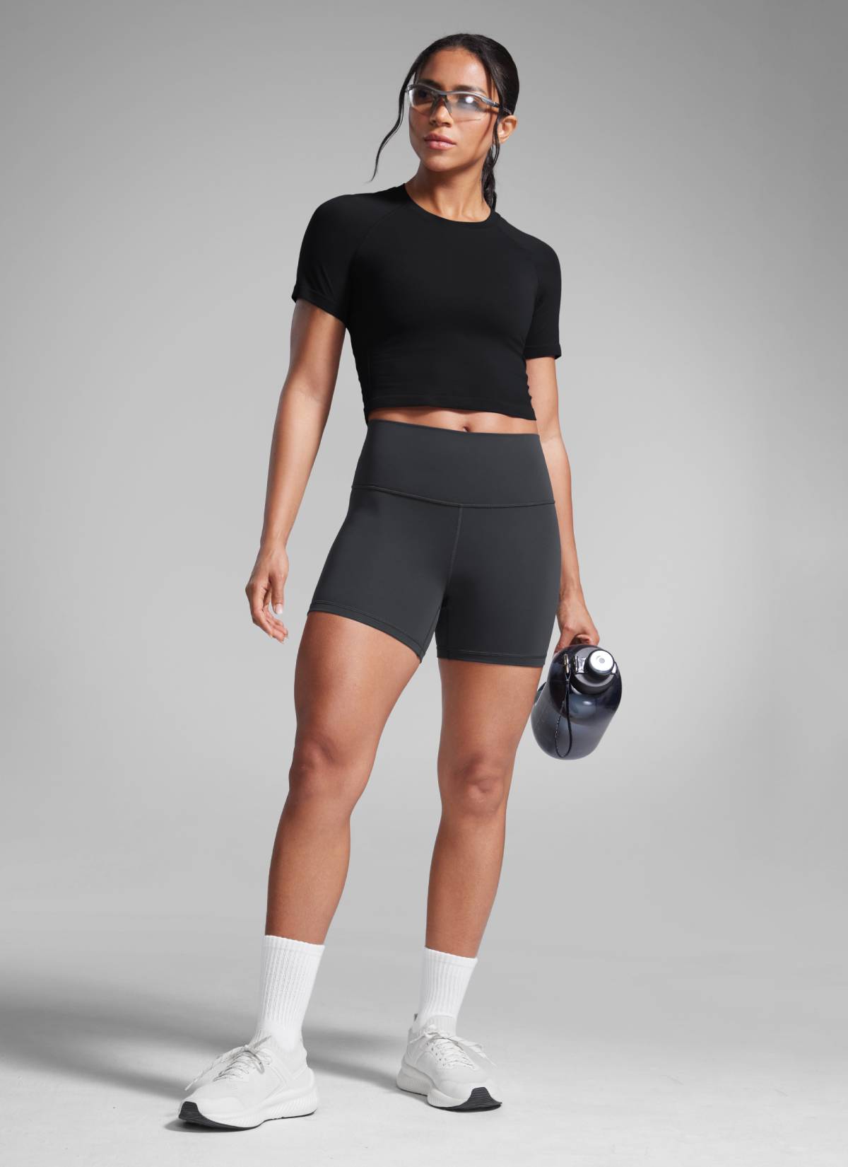 CRZ YOGA Women's Workout High Rise Biker Shorts Butterbreeze Shorts 4'' Mysterious Grey