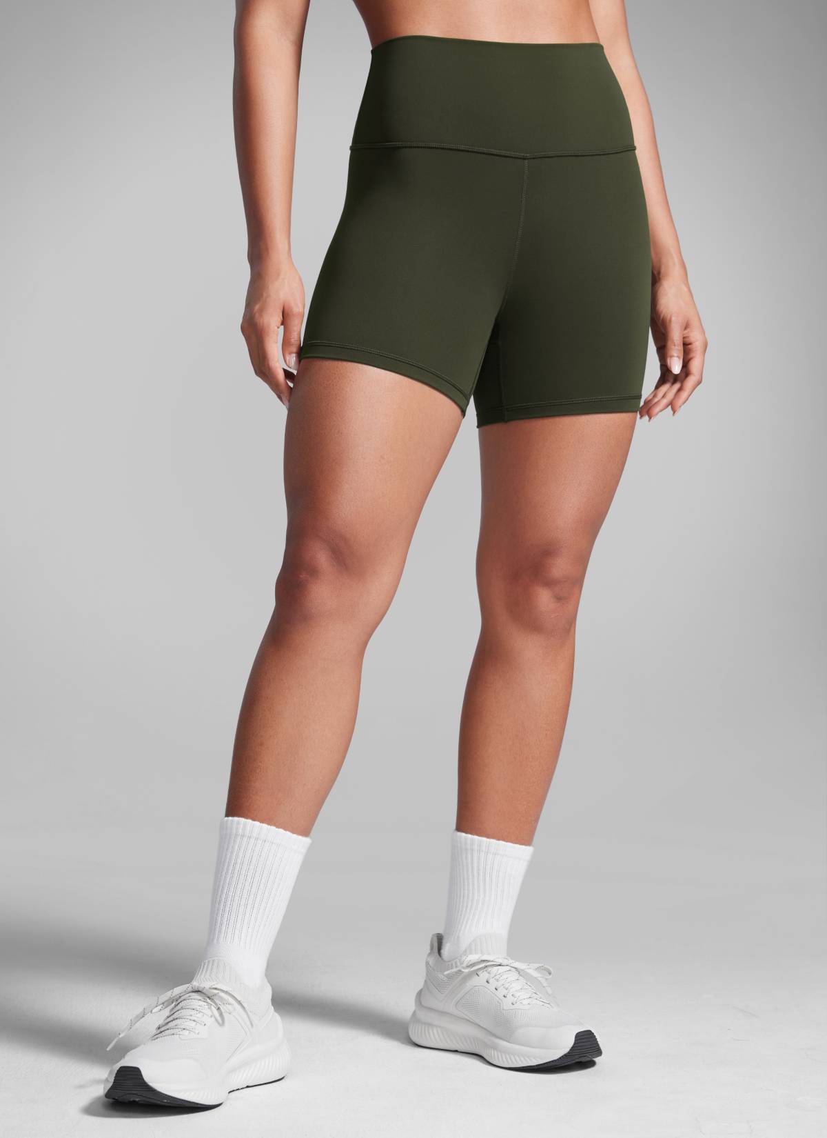 CRZ YOGA Women's Workout High Rise Biker Shorts Butterbreeze Shorts 4'' Olive Green