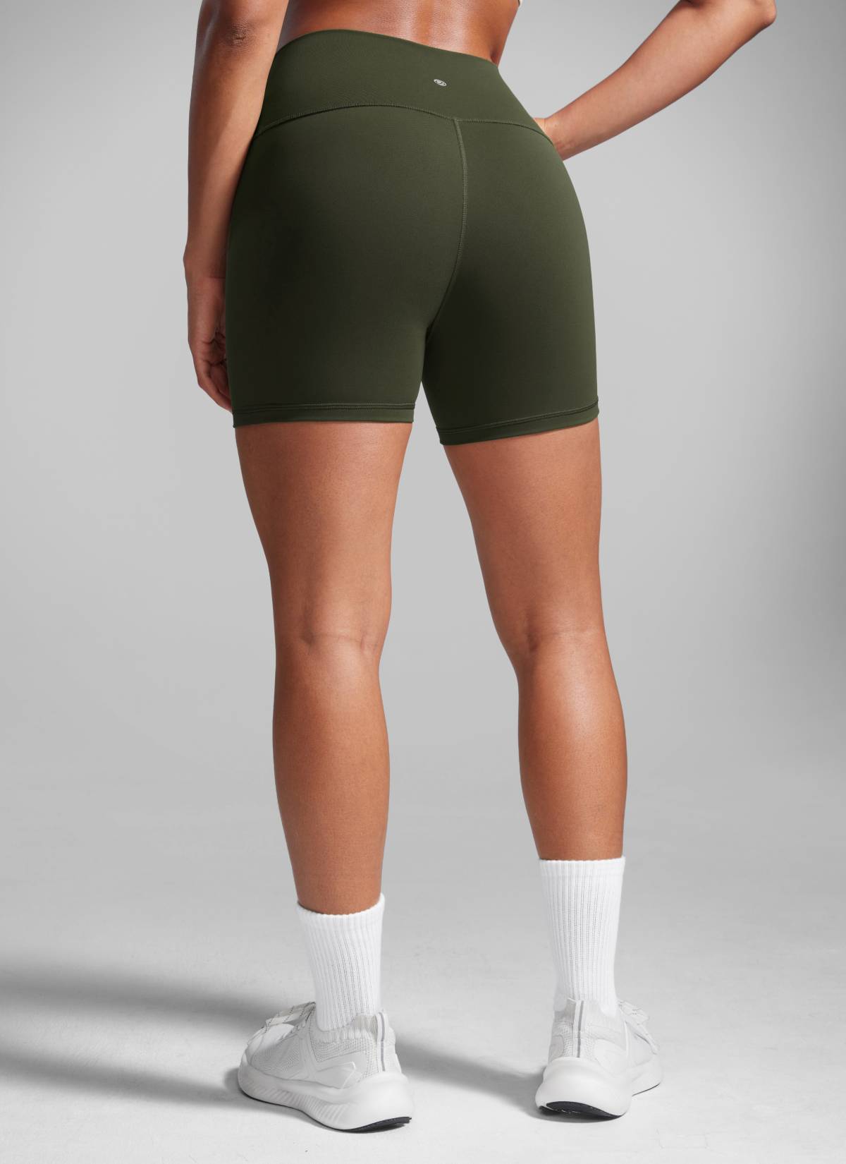 CRZ YOGA Women's Workout High Rise Biker Shorts Butterbreeze Shorts 4'' Olive Green