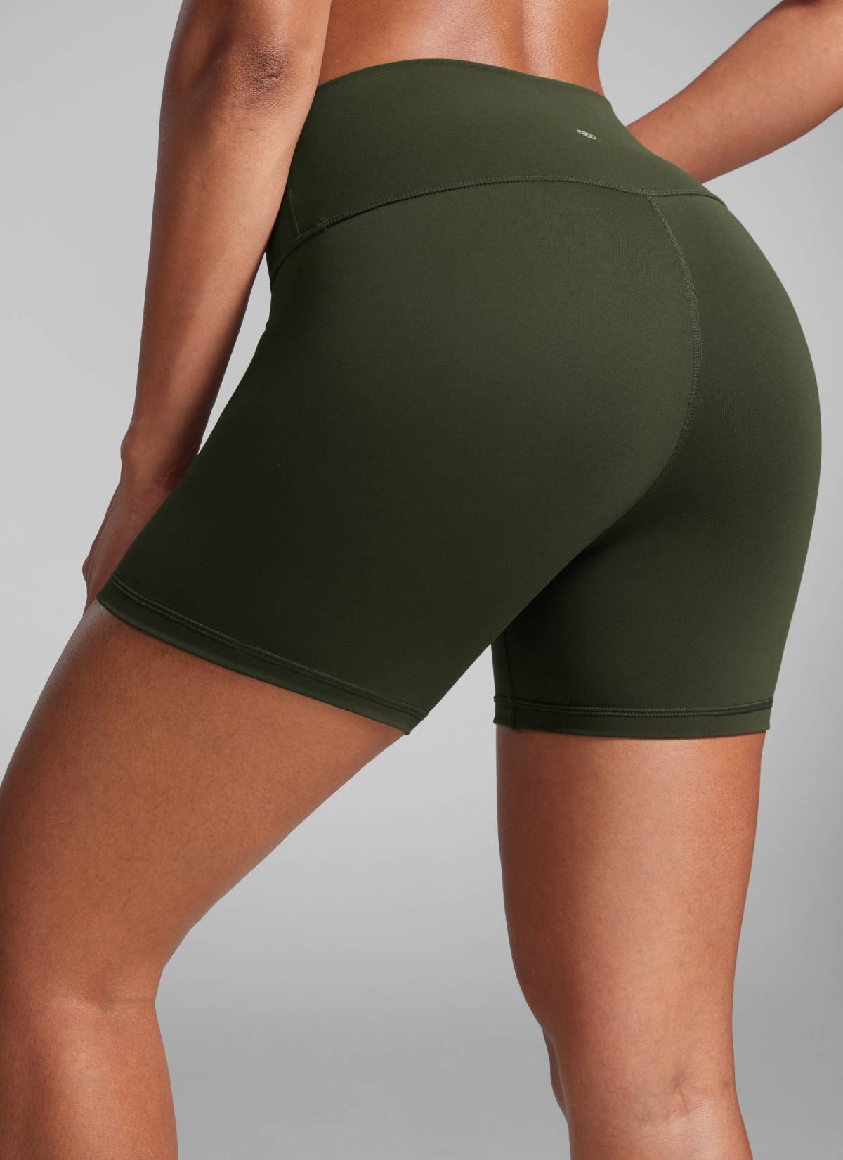 CRZ YOGA Women's Workout High Rise Biker Shorts Butterbreeze Shorts 4'' Olive Green