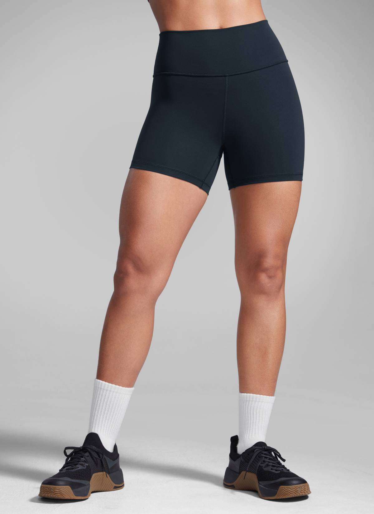 CRZ YOGA Women's Workout High Rise Biker Shorts Butterbreeze Shorts 4'' True Navy @model_info:Crystal