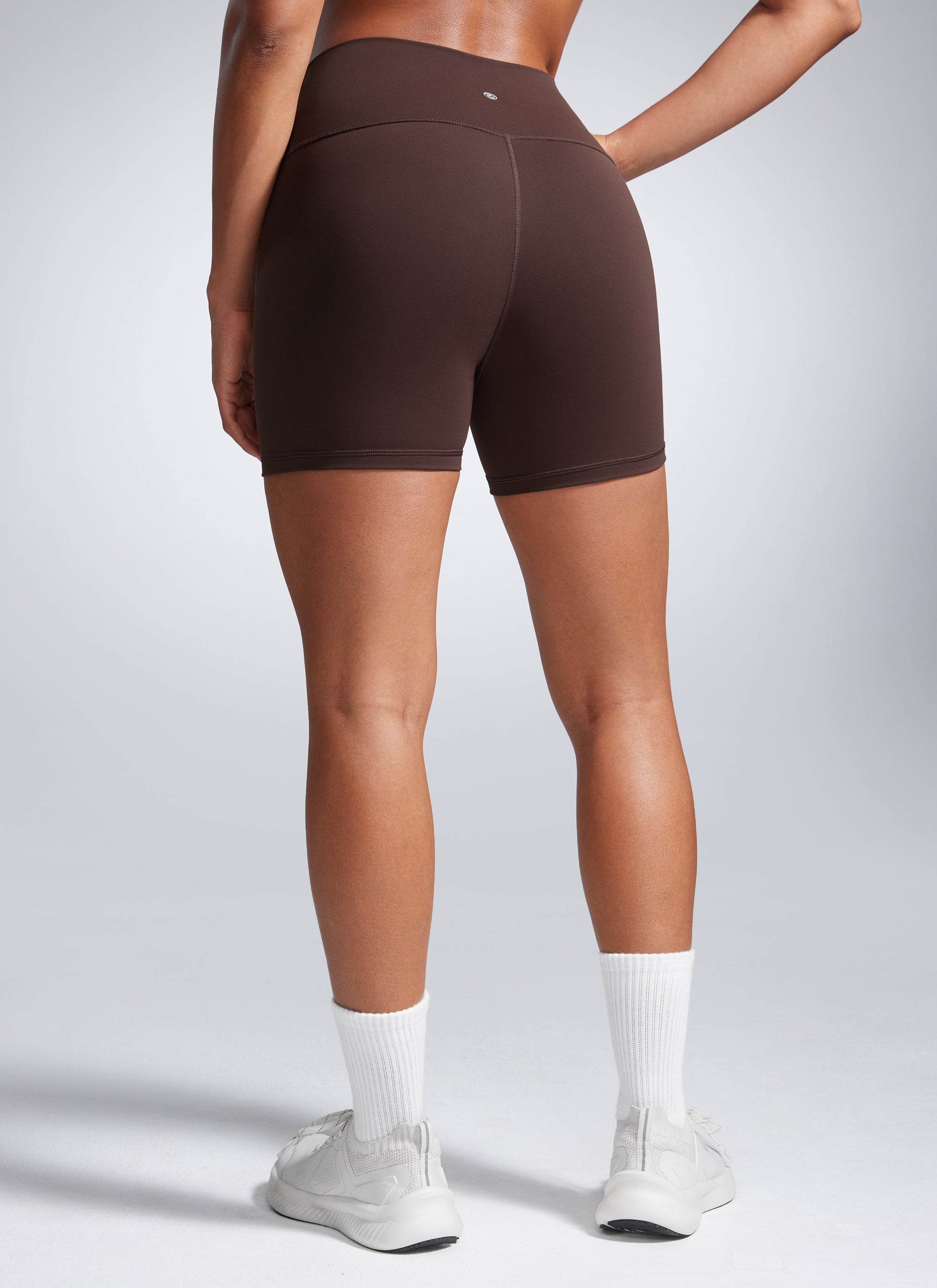 CRZ YOGA Women's Workout High Rise Biker Shorts Butterbreeze Shorts 4'' Hot Fudge Brown