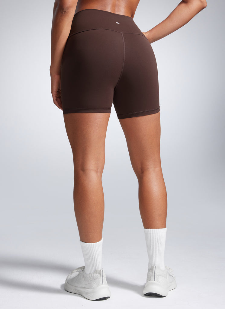 CRZ YOGA Women's Workout High Rise Biker Shorts Butterbreeze Shorts 4'' Hot Fudge Brown