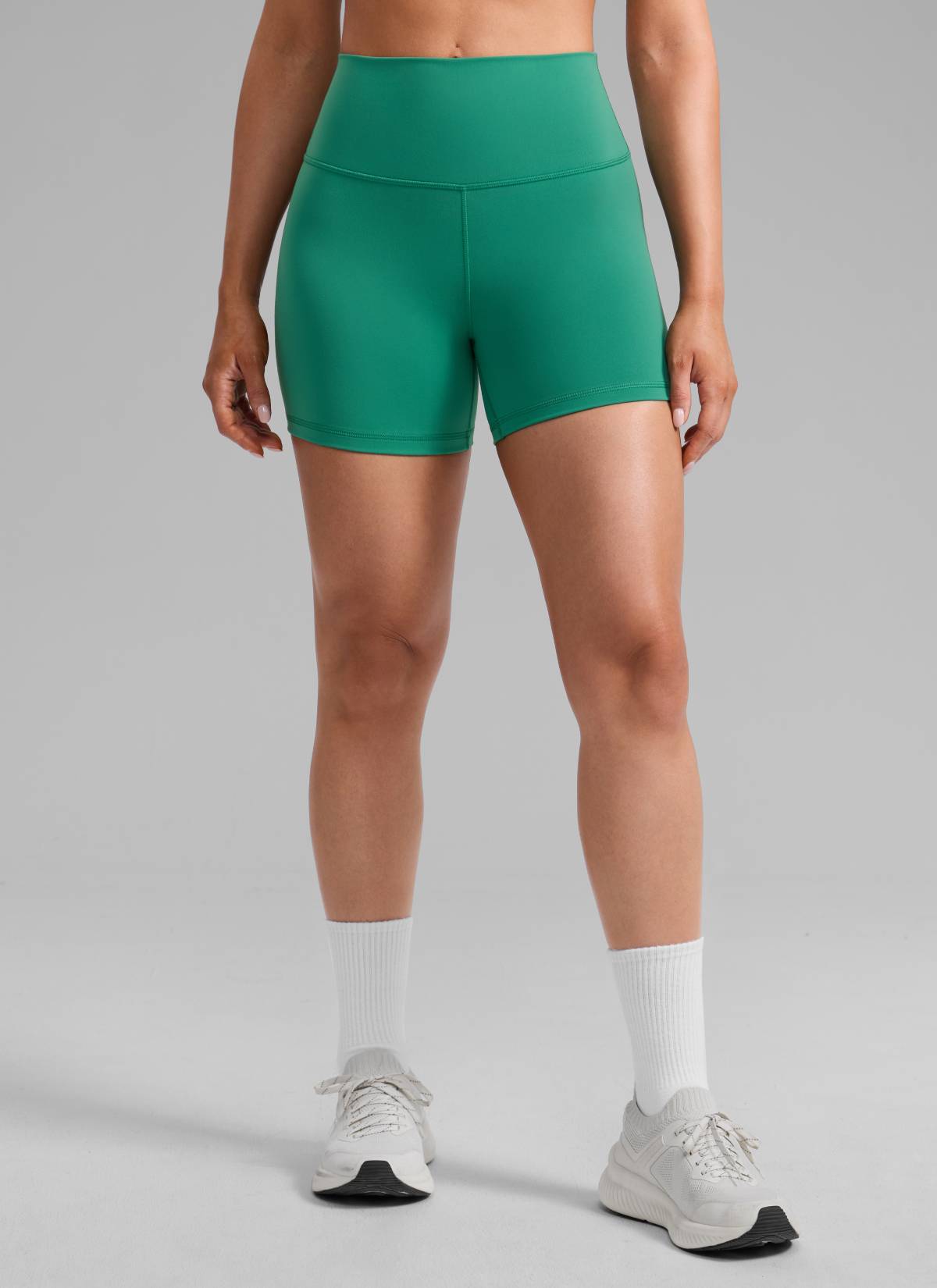 CRZ YOGA Women's Workout High Rise Biker Shorts Butterbreeze Shorts 4'' Cascadia Green