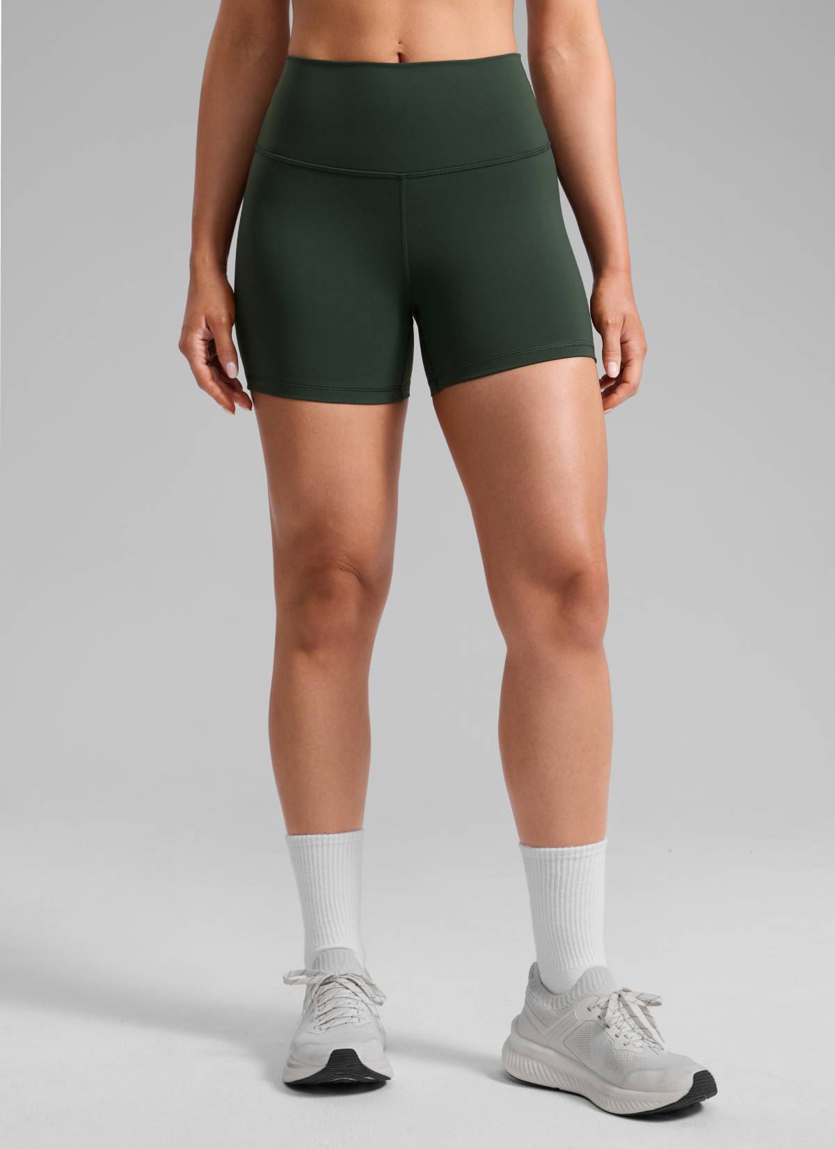 CRZ YOGA Women's Workout High Rise Biker Shorts Butterbreeze Shorts 4'' Legend Green