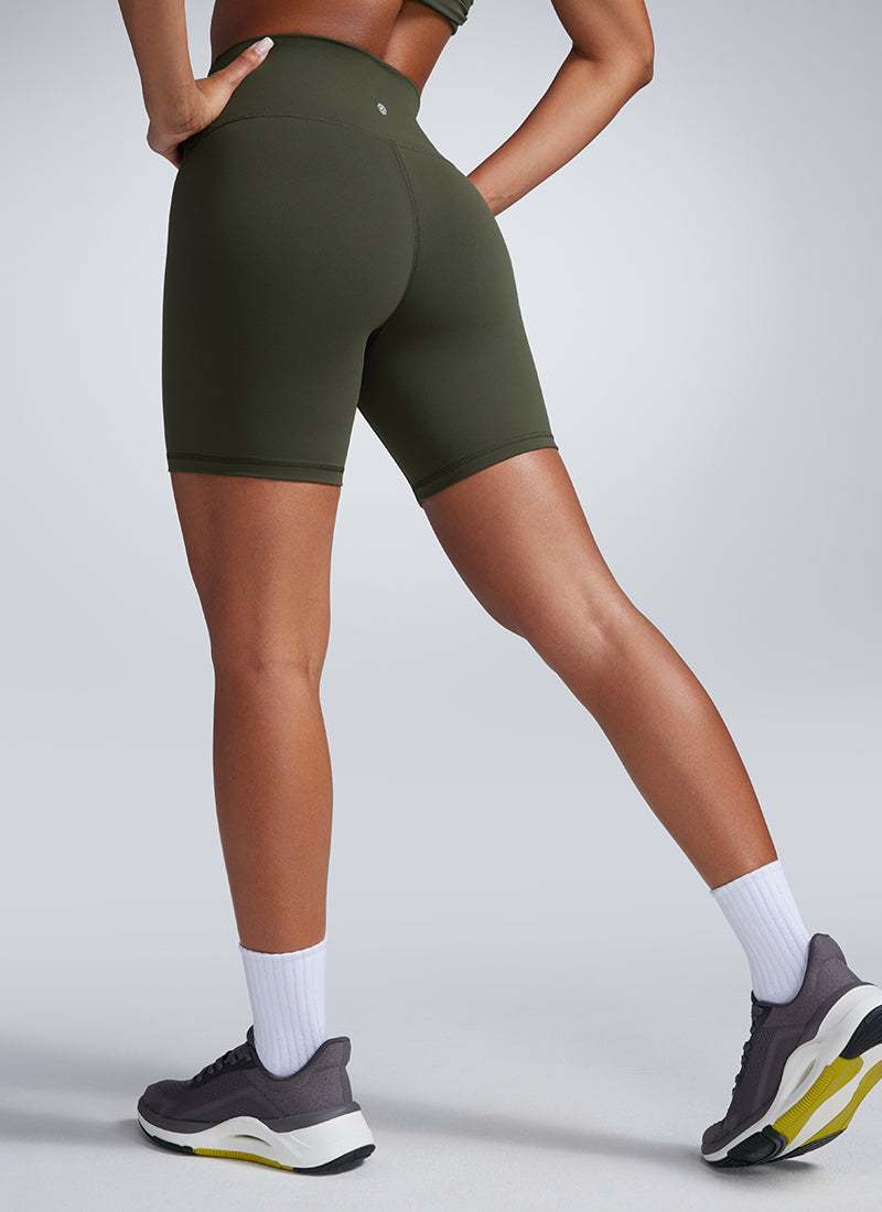 CRZ YOGA Women's Workout High Rise Biker Shorts Butterbreeze Shorts 6'' Olive Green @model_info:Crystal
