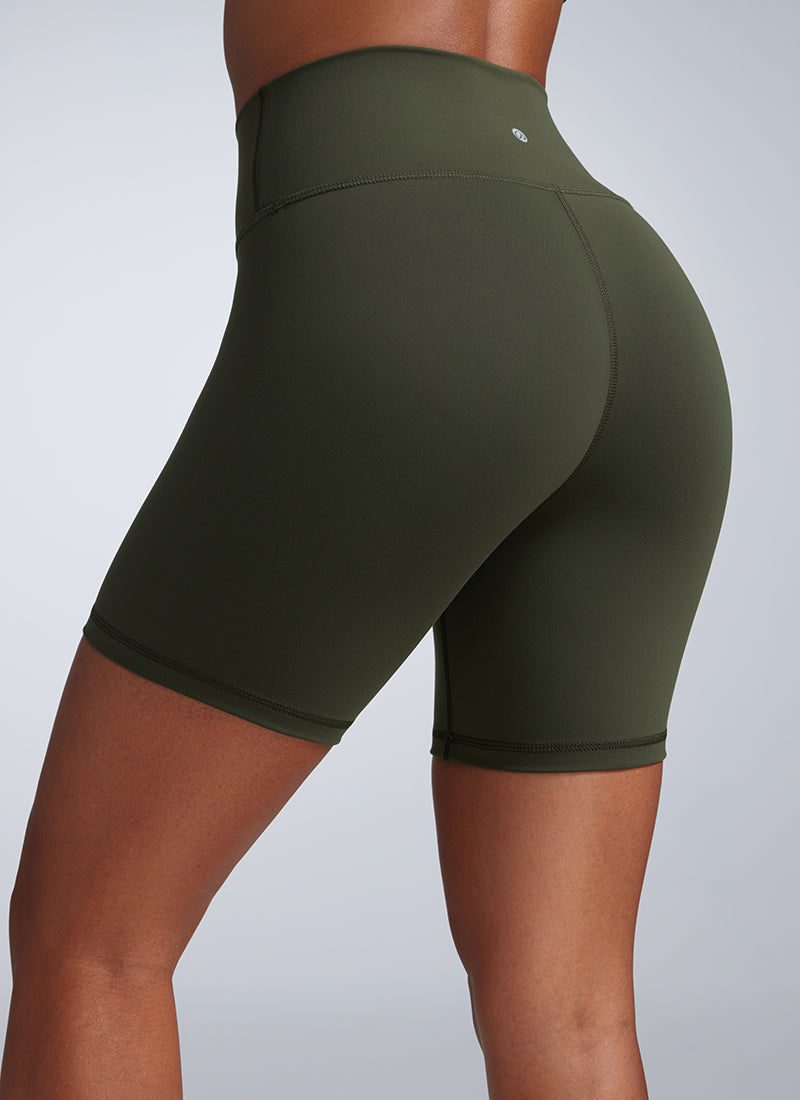 CRZ YOGA Women's Workout High Rise Biker Shorts Butterbreeze Shorts 6'' Olive Green @model_info:Crystal