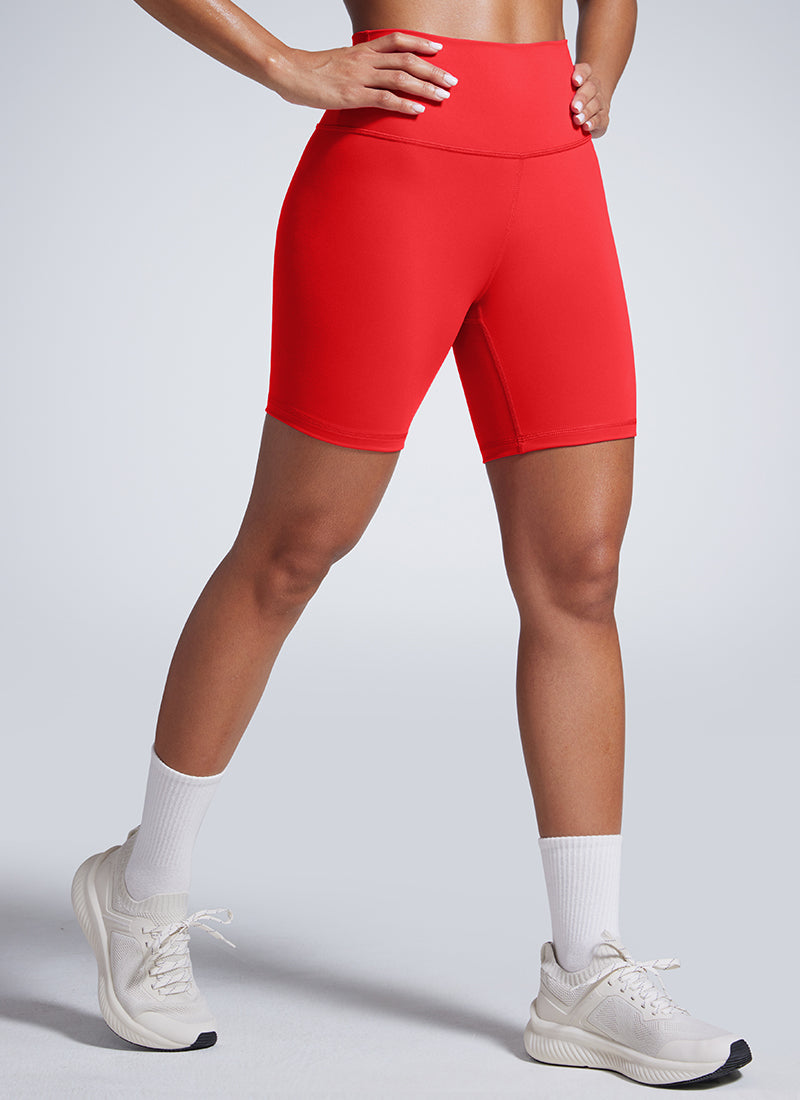 CRZ YOGA Women's Workout High Rise Biker Shorts Butterbreeze Shorts 6'' Deep Red @model_info:Crystal