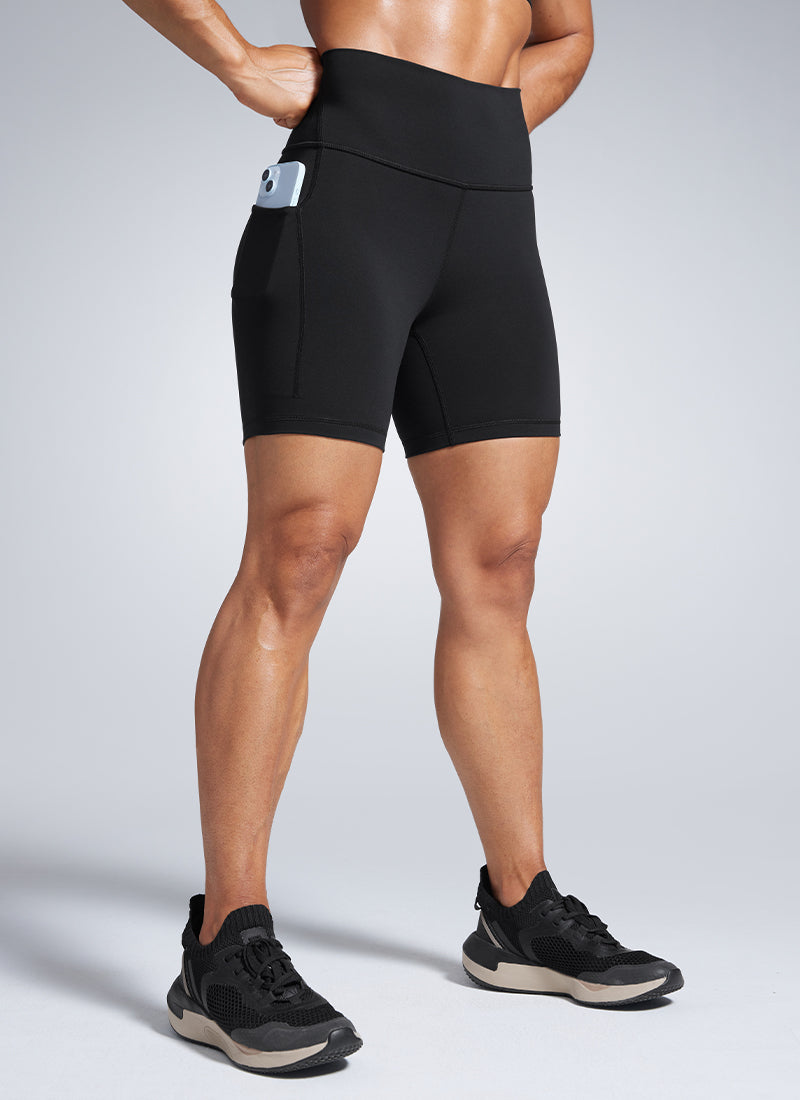 CRZ YOGA Women's Workout High Rise Pocket Shorts Butterbreeze Shorts 6'' Black