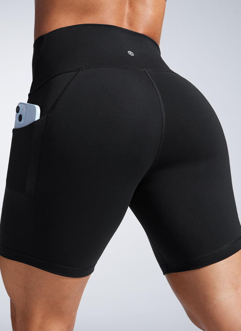CRZ YOGA Women's Workout High Rise Pocket Shorts Butterbreeze Shorts 6'' Black